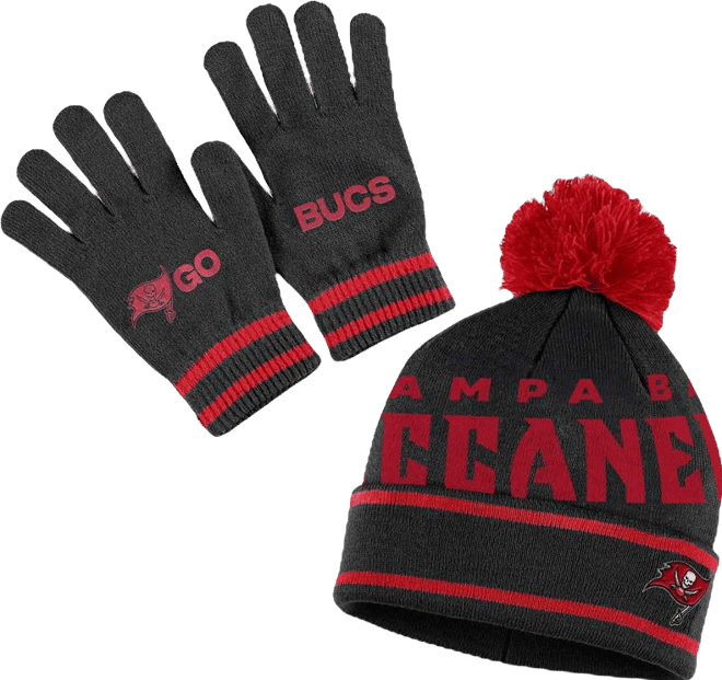 Women's  Black Tampa Bay Buccaneers Double Jacquard Cuffed Knit Hat with Pom and Gloves Set