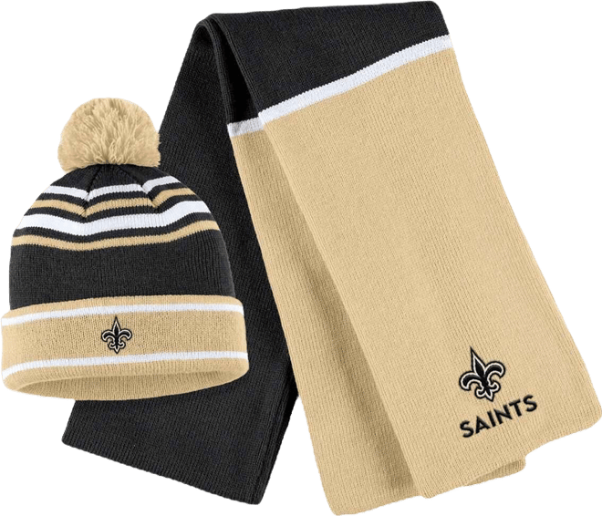 Women's  Black New Orleans Saints Colorblock Cuffed Knit Hat with Pom and Scarf Set