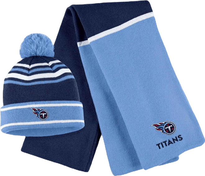 Women's  Navy Tennessee Titans Colorblock Cuffed Knit Hat with Pom and Scarf Set