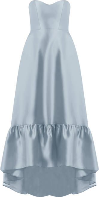 Women's Strapless Deep Ruffle Hem Satin High Low Dress with Pockets