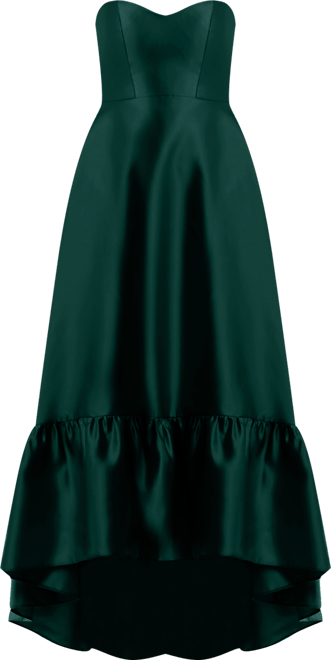 Women's Strapless Deep Ruffle Hem Satin High Low Dress with Pockets