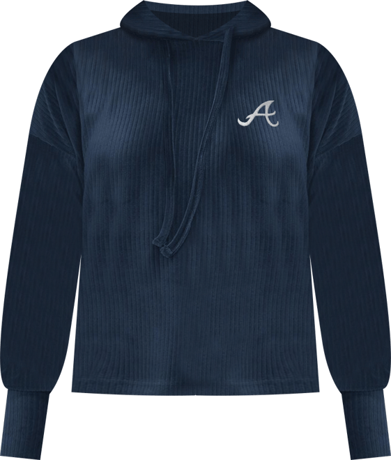 Women's  Navy Atlanta Braves End Line Pullover Hoodie