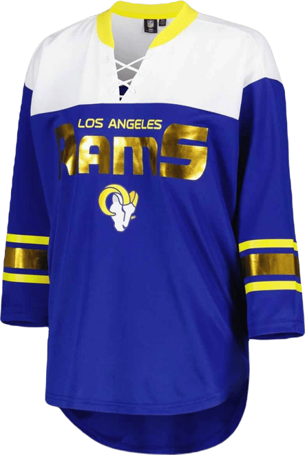 Women's  Royal, White Los Angeles Rams Double Team 3/4-Sleeve Lace-Up T-shirt