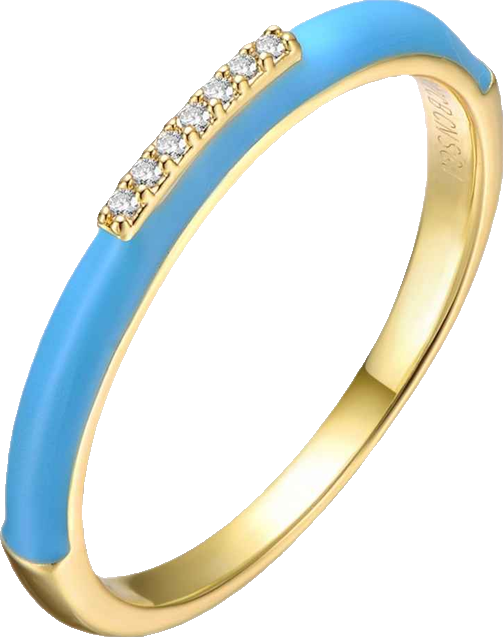 14K Gold Plated with Clear Cubic Zirconia Colored Enamel Slim Stacking Band Ring