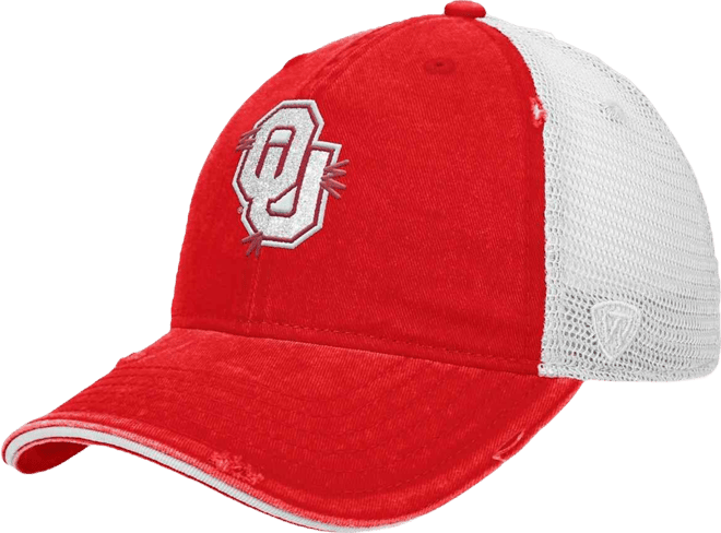 Women's  Crimson, White Oklahoma Sooners Radiant Trucker Snapback Hat