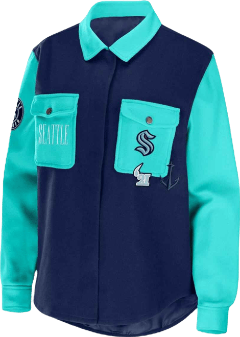 Women's  Deep Sea Blue, Light Blue Seattle Kraken Colorblock Button-Up Shirt Jacket