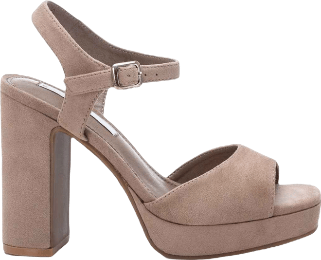 Women's Heel Suede Sandals By , Beige