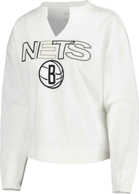 Women's  White Brooklyn Nets Sunray Notch Neck Long Sleeve T-shirt