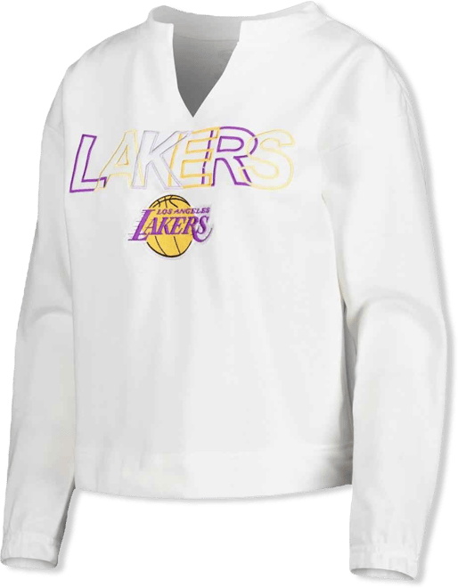Women's  White Los Angeles Lakers Sunray Notch Neck Long Sleeve T-shirt