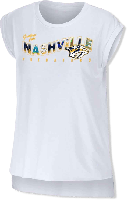 Women's  White Nashville Predators Greetings From Muscle T-shirt
