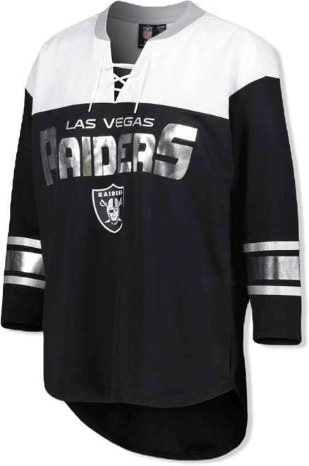 Women's  Black, White Las Vegas Raiders Double Team 3/4-Sleeve Lace-Up T-shirt