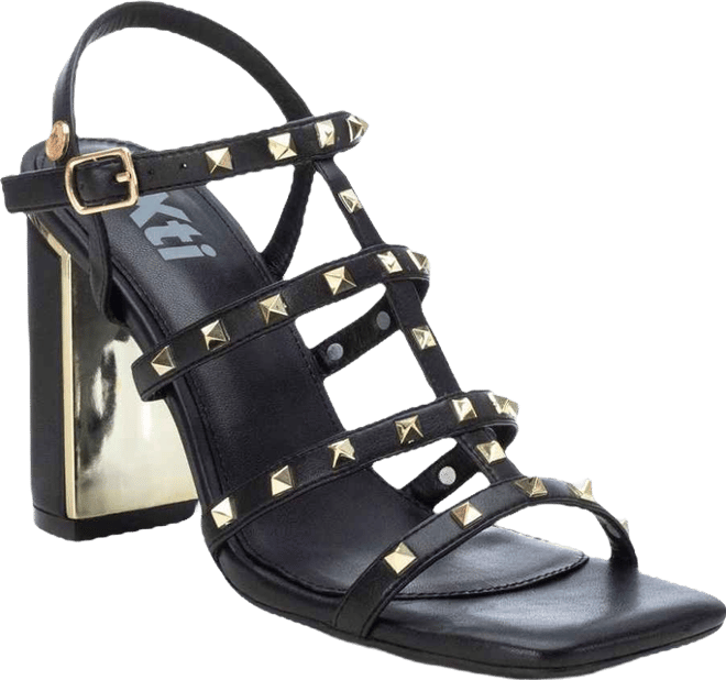 Women's Heeled Sandals With Gold Studs By , Black