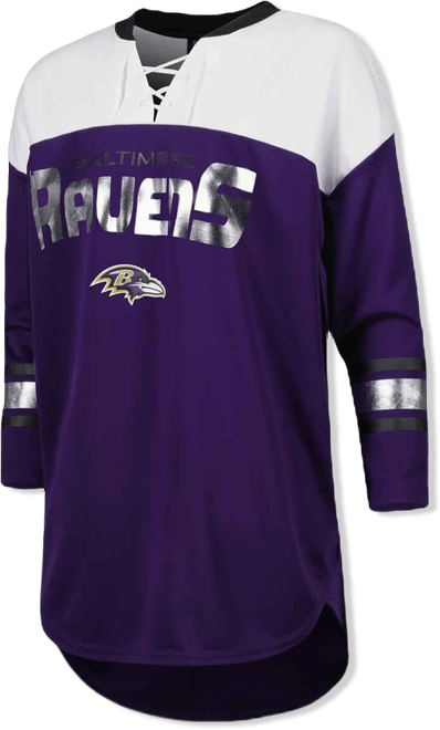 Women's  Purple, White Baltimore Ravens Double Team 3/4-Sleeve Lace-Up T-shirt