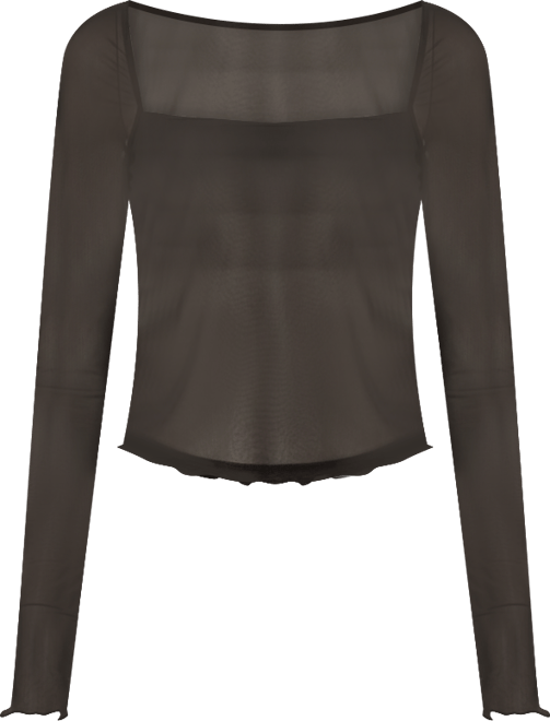 Women's Long Sleeve Square Neck Mesh Top