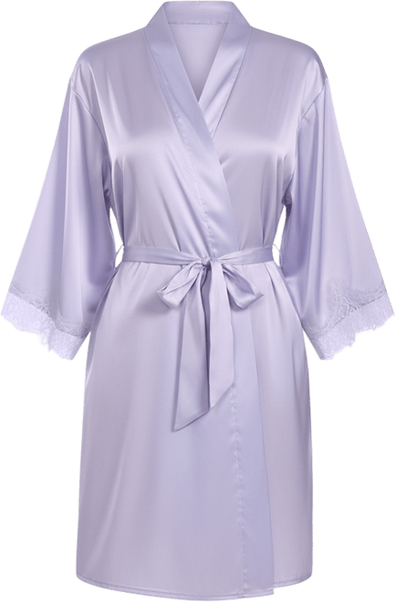 Women's Kate Satin Robe with Eyelash Lace Trim