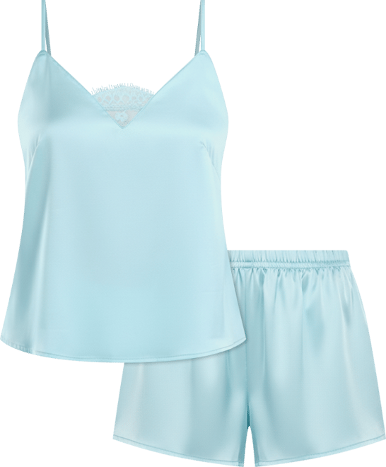 Women's Isabella Satin 2 Piece Camisole Eyelash Lace Trim Pajama Set