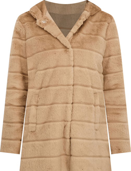 Women's Hooded Grooved Faux Fur Coat