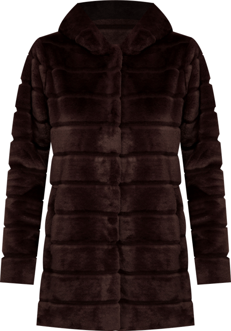 Women's Hooded Grooved Faux Fur Coat