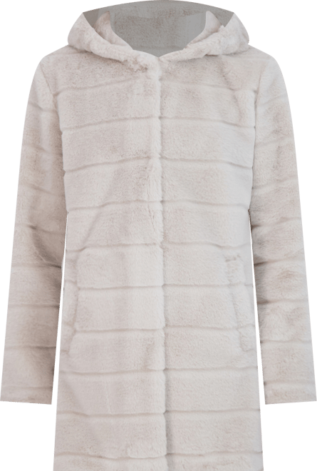 Women's Hooded Grooved Faux Fur Coat