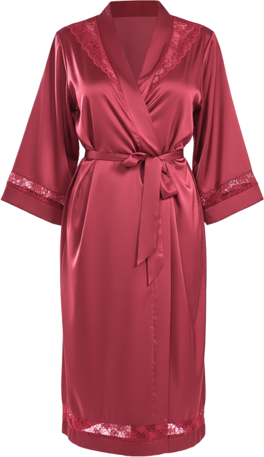 Women's Silky Long Robe with Lace Trims