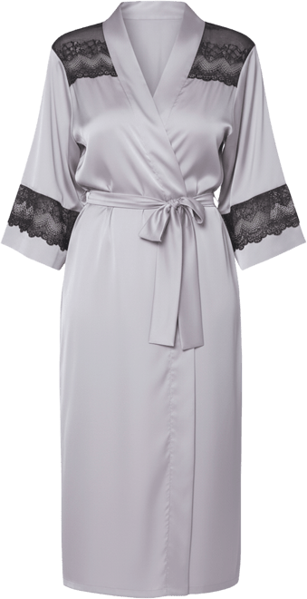 Women's Silky Stretch Satin Long Robe with Lace Trims