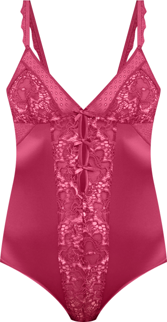 Women's 1 Piece Stretch Satin and Lace Lingerie Bodysuit