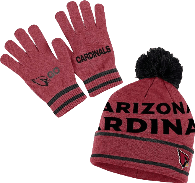 Women's  Cardinal Arizona Cardinals Double Jacquard Cuffed Knit Hat with Pom and Gloves Set