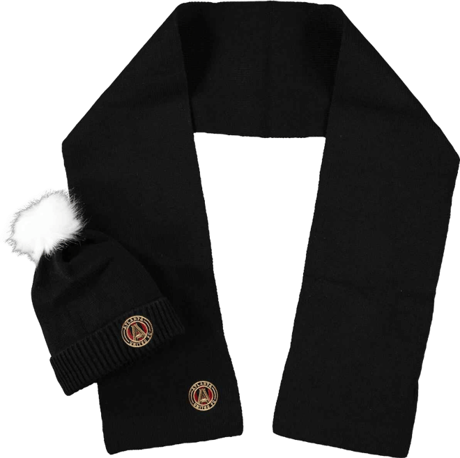 Women's  Atlanta United Fc Fuzzy Cuffed Pom Knit Hat and Scarf Set
