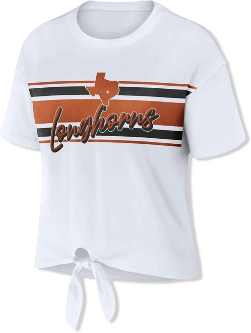 Women's  White Texas Longhorns Striped Front Knot Cropped T-shirt