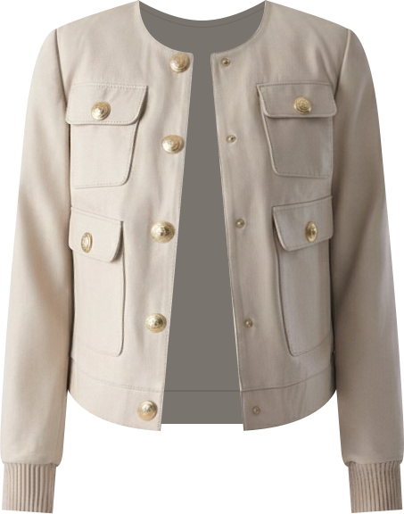 Women's Collarless Stunning Studs Closure Leather Jacket, Beige