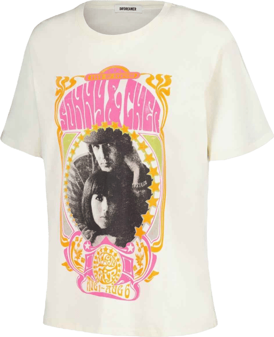 Women's  Cream Distressed Sonny & Cher Melody Fair Boyfriend T-shirt