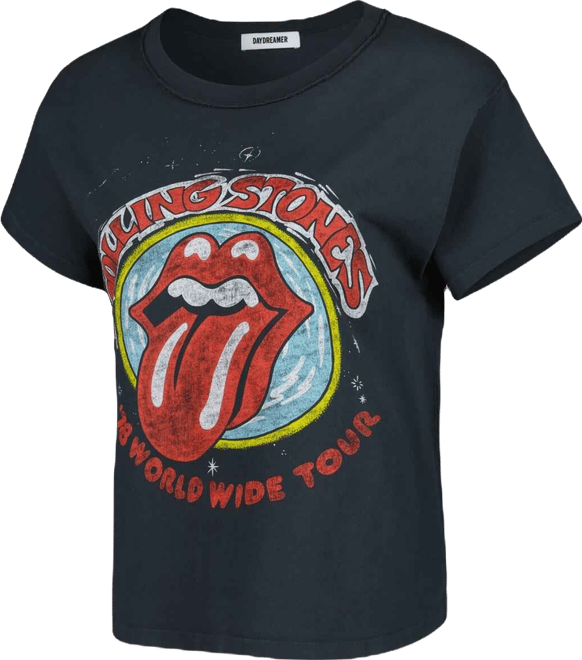 Women's Black Distressed Rolling Stones Graphic Reverse Girlfriend T-shirt