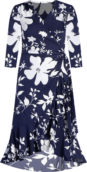 Women's Flirty Flounce Midi Wrap Dress with 3/4 Sleeves