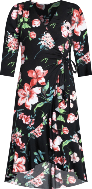 Women's Flirty Flounce Midi Wrap Dress with 3/4 Sleeves