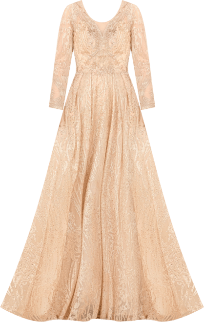 Women's Long Sleeve, A-line Gown with a V-Neckline