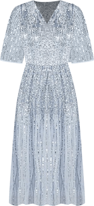 Women's Flowing, Sequin Midi Dress with Short Sleeves