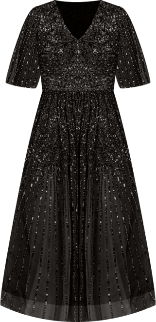 Women's Flowing, Sequin Midi Dress with Short Sleeves