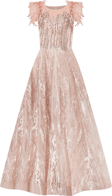 Women's Lace ballgown with Feather Cap Sleeves