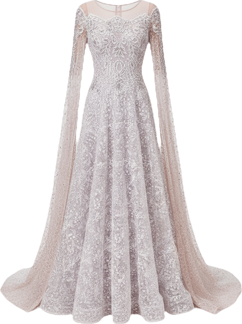 Women's Lace Gown with Dramatic Cape Sleeves