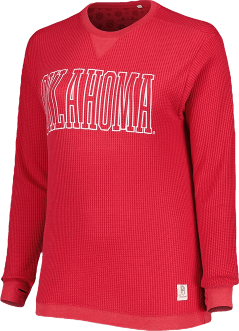 Women's  Crimson Oklahoma Sooners Surf Southlawn Waffle-Knit Thermal Tri-Blend Long Sleeve T-shirt