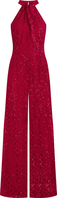 Women's Sequin-Lace Halter Twist-Neck Jumpsuit