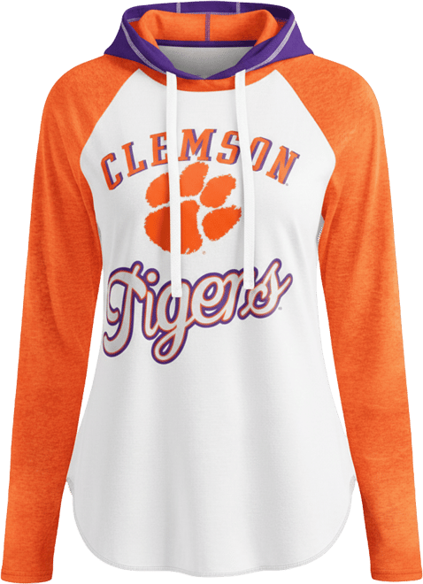 Women's  White, Orange Clemson Tigers From the Sideline Raglan Long Sleeve Hoodie T-shirt