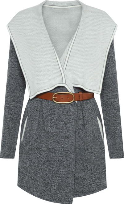 Women's 100% Pure Cashmere Long Sleeve 2-tone Double Face Cascade Open Cardigan Sweater