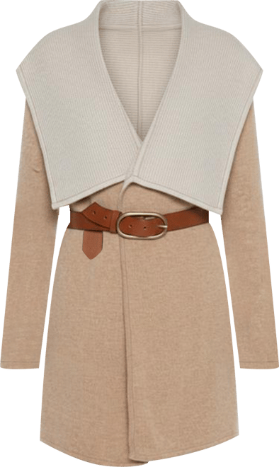 Women's 100% Pure Cashmere Long Sleeve 2-tone Double Face Cascade Open Cardigan Sweater