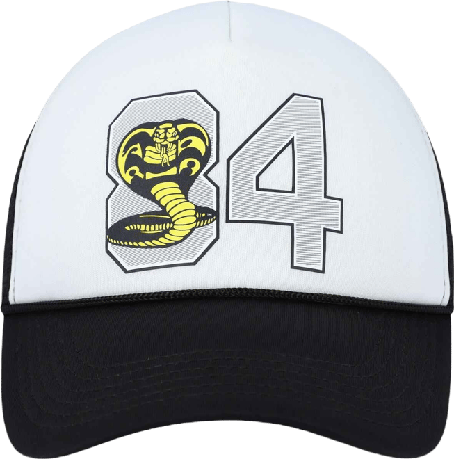 Men's and Women's  White, Black Cobra Kai 84 Snapback Hat