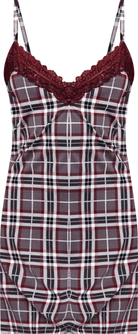 Women's Cozy Modal Plaid Trimmed in Elegant Lace 1 Pc Nightgown