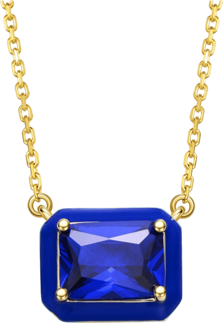 14k Gold Plated with Radiant Cut Blue Cubic Zirconia Solitaire Enamel Halo Petite Pendant Necklace