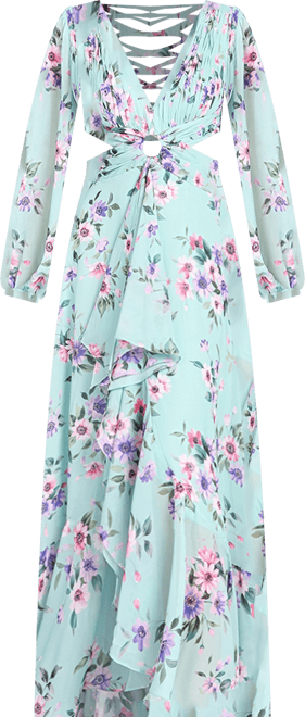 Women's Long Sleeve V-Neck, Layered Skirt Print Dress