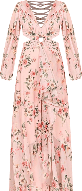 Women's Long Sleeve V-Neck, Layered Skirt Print Dress