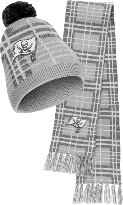 Women's  Tampa Bay Buccaneers Plaid Knit Hat with Pom and Scarf Set